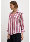 Kalın Çizgili Saten Gömlek Pembe