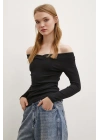 Kayık Yaka Bluz Siyah