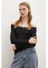 Kayık Yaka Bluz Siyah