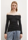 Kayık Yaka Bluz Siyah