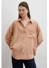 Keten Görünümlüı Linen Prunes Gömlek Pudra