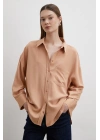 Keten Görünümlüı Linen Prunes Gömlek Pudra