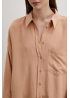 Keten Görünümlüı Linen Prunes Gömlek Pudra