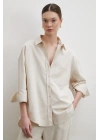Keten Karışımlı Dökümlü Gömlek Bej