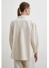 Keten Karışımlı Dökümlü Gömlek Bej