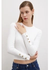 Kolu Düğmeli Bluz Beyaz