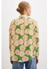 Kontörlü Çiçek Desenli Gömlek Haki