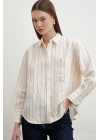 Kontrast Çizgili Modal Gömlek Kahve