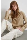 Kraşlı Saten Gömlek Bej