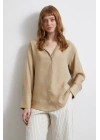Kraşlı Saten Gömlek Bej