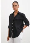 Krinkıl V Yaka Gömlek Siyah