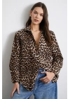 Leopar Desenli Poplin Gömlek Bej
