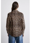 Leopar Desenli Poplin Gömlek Bej