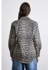 Leopar Desenli Saten Gömlek Bej