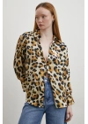 Leopar Desenli V Yaka Gömlek Bej