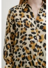 Leopar Desenli V Yaka Gömlek Bej