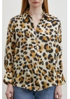 Leopar Desenli V Yaka Gömlek Bej