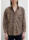 Leopar Desenli V Yaka Gömlek Kahve