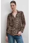 Leopar Desenli Viskon Gömlek Siyah