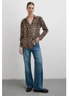 Leopar Desenli Viskon Gömlek Siyah