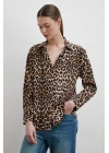 Leopar Desenli Viskon Gömlek Siyah