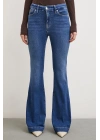 Likralı Flare Jean Mavi
