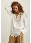 Likralı Saten Gömlek Ekru