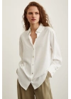 Likralı Saten Gömlek Ekru