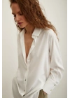 Likralı Saten Gömlek Ekru