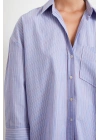 Modal Çizgili Oversize Gömlek Mavi