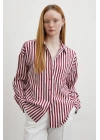 Multi Çizgili Cepli Gömlek Bordo