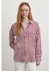 Multi Çizgili Cepli Gömlek Bordo