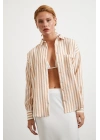 Multi Çizgili Cepli Gömlek Camel