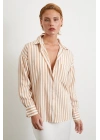 Multi Çizgili Cepli Gömlek Camel