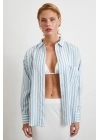 Multi Çizgili Cepli Gömlek Mavi