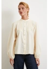 Nervürlü Dantel Detaylı Gömlek Krem