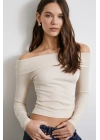 Omzu Açık Kaşkorse Bluz Bej