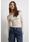 Omzu Açık Kaşkorse Bluz Bej