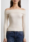 Omzu Açık Kaşkorse Bluz Bej
