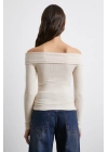 Omzu Açık Kaşkorse Bluz Bej