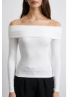Omzu Açık Kaşkorse Bluz Beyaz