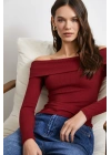 Omzu Açık Kaşkorse Bluz Bordo