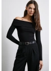 Omzu Açık Kaşkorse Bluz Siyah