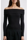 Omzu Açık Kaşkorse Bluz Siyah