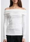 Omzu Büzgülü Bluz Beyaz