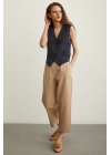 Önü Çift Pileli Pantolon Bej