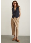 Önü Çift Pileli Pantolon Bej