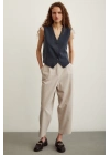 Önü Çift Pileli Pantolon Taş
