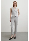 Önü Pensli Skinny Kumaş Pantolon Gri