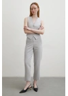Önü Pensli Skinny Kumaş Pantolon Gri